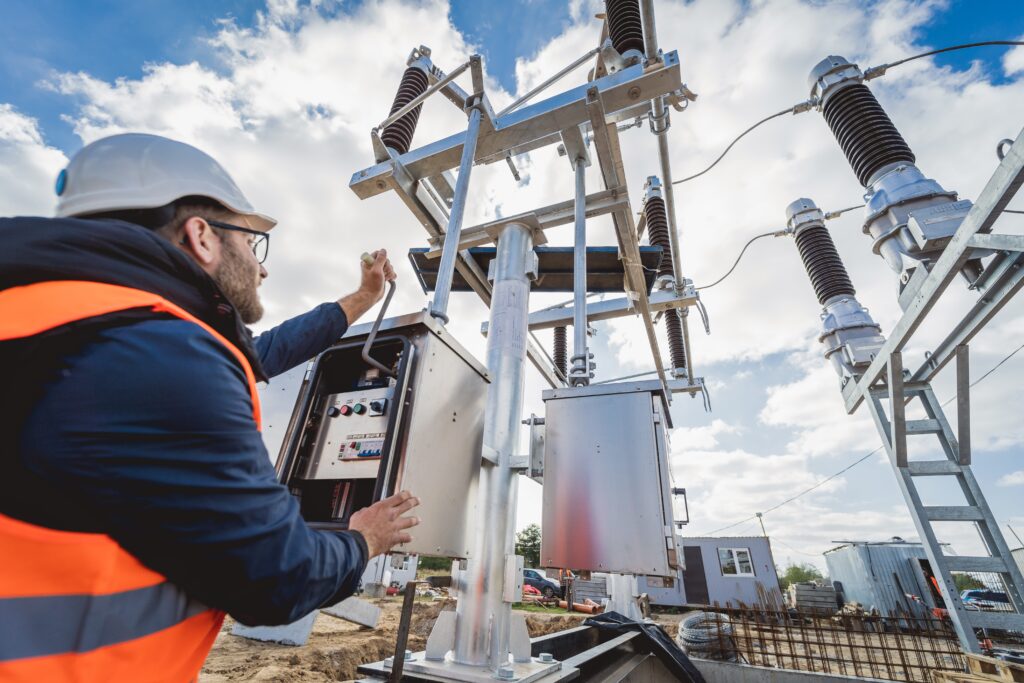 Engineer,Electrician,Check,The,Substation,Construction,Process